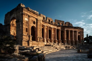Fototapeta premium Explore the ancient ruins of the Roman theater at Baalbek, Lebanon during a stunning sunset