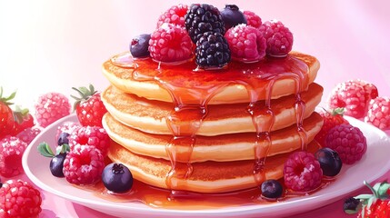 pancakes with raspberries and blueberries