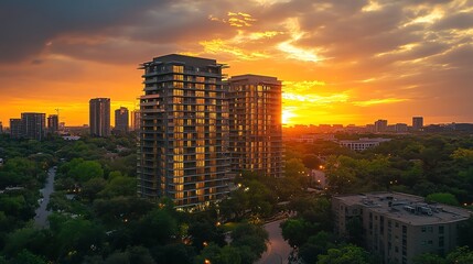 sunset over the city