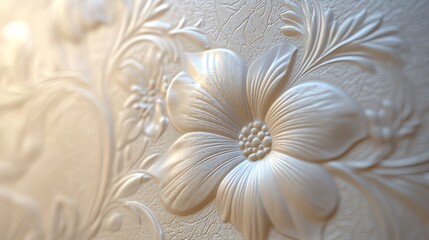 Elegant floral wallpaper with a textured surface. The raised flower design adds depth and sophistication.