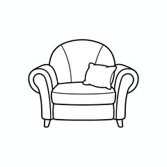 Armchair with Pillow Line Art isolated on white transparent background