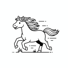 Obraz premium Cute Cartoon Horse Running Line Art isolated on white transparent background