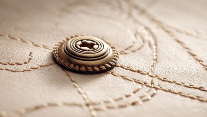 Close-up, gold button, cream leather, stitching, detail, fashion, texture, background