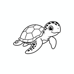 Fototapeta premium Cute cartoon sea turtle outline drawing, isolated on white transparent background