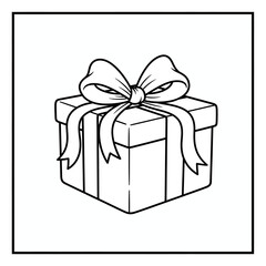 Obraz premium Gift Box with Ribbon and Bow Outline Drawing isolated on white transparent background