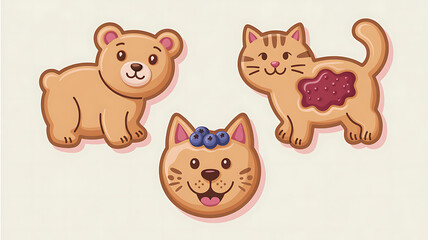 Animal Cookies Vector on White Background