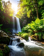 Lush waterfall in a forest