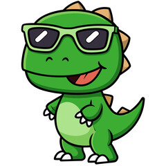Obraz premium Cool T Rex Dinosaur Vector Cartoon with Sunglasses Cute Confident Character Minimalist Flat Style Transparent Background