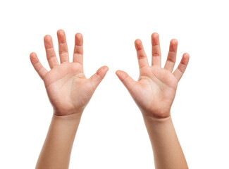 Two child's hands raised, palms facing outward (2)