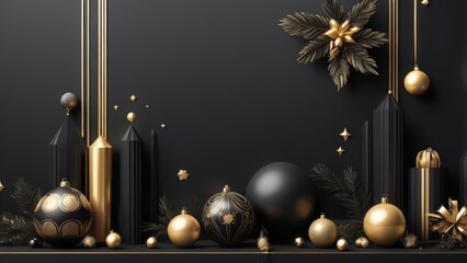 Elegant matte black Christmas scene with metallic gold holiday decor