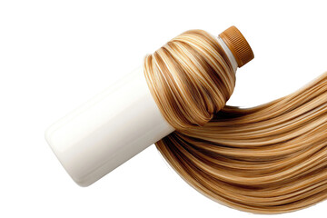 White plastic bottle with flowing blonde hair