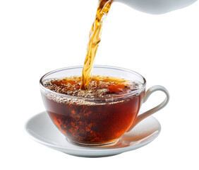 Hot tea pouring into a clear cup