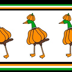 Autumn harvest vegetable seamless monster Halloween duck pumpkins pattern for wrapping paper and fabrics