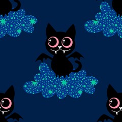 Halloween animals seamless cats pattern for wrapping paper and fabrics and linens and kids clothes print