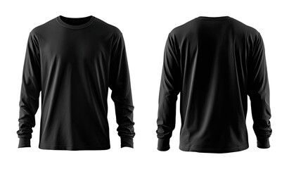Black long-sleeve t-shirt mockup, front and back views
