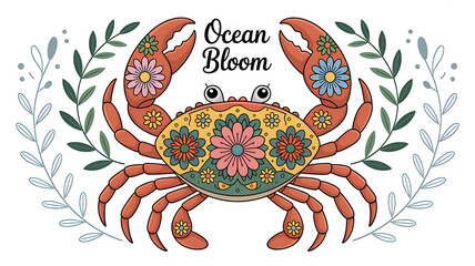 Crab with Mandala Flower Designs Decorative Vector