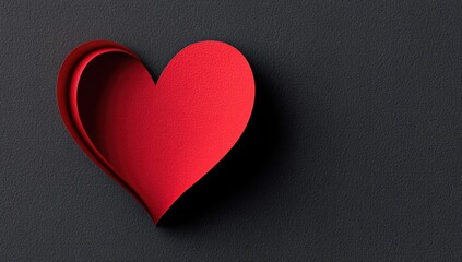 Fototapeta premium Red paper heart on dark background. Layered, 3D effect