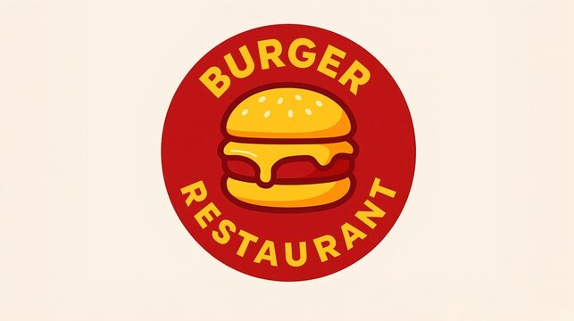 Colorful burger illustration with bold text for restaurant branding and marketing purposes