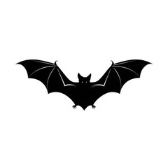 Fototapeta premium Silhouette of a bat in flight, with outstretched wings, against a white background.
