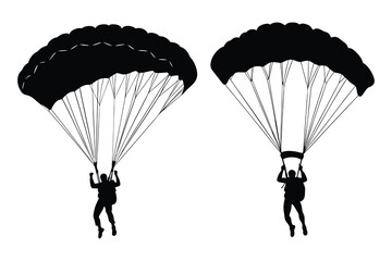 Skydivers Silhouettes with Parachutes Vector