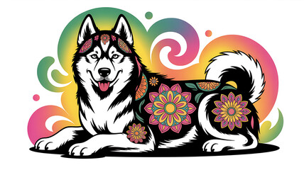 Dog with Floral Mandalas Psychedelic Vector