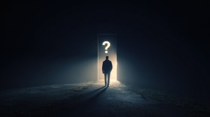 Obraz premium Person facing unknown doorway