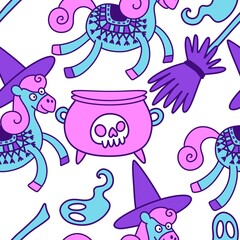 Fototapeta premium Halloween animals seamless horses pattern for wrapping paper and party accessories and kids clothes print