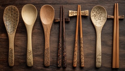 Wooden Spoons Chopsticks Tabletop Asian Crafts