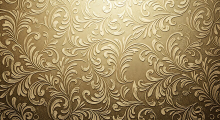 Elegant gold damask pattern with intricate floral swirls and a luxurious textured background.