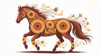 Horse with Sunflower Mandala Patterns Vector