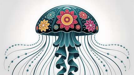 Jellyfish with Colorful Mandala Flowers Decorative