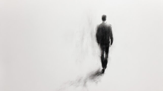 Man walking away gray scale