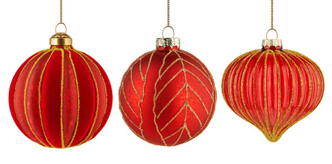 Christmas Ball, red bauble, isolated on white background, full depth of field