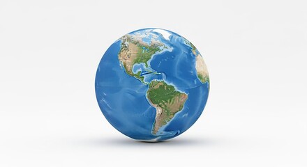 Fototapeta premium A Realistic 3D Render of Planet Earth Showcasing Continents Oceans and Clouds on a White Background