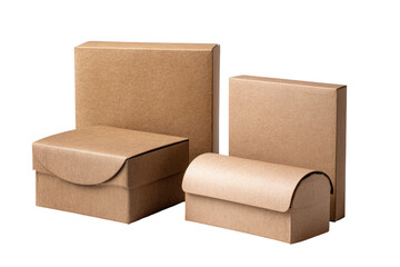 Three light brown cardboard boxes of varying shapes and sizes