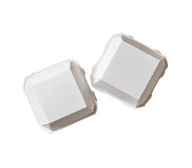 Two square, white food containers