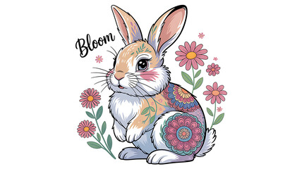 Rabbit with Floral Mandalas Decorative Vector