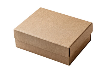 A light beige cardboard box, rectangular in shape, sits centered on a plain background.  The box has a slightly textured surface
