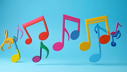 Colorful musical notes floating against a light blue background