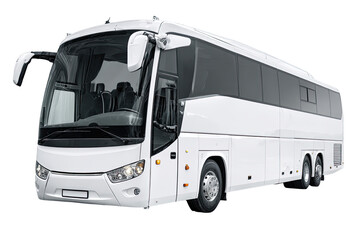 White coach bus, full shot