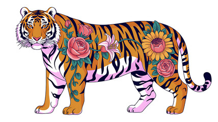 Tiger with Floral Mandalas Psychedelic Vector