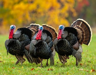 Wild turkeys in autumn