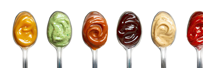 Various sauces in spoons