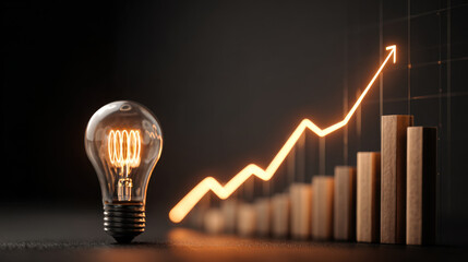 Light bulb growth graph business innovation idea success finance strategy creativity technology investment progress analysis energy concept inspiration development increase planning motivation