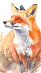 Obraz premium Watercolor fox portrait, detailed and vibrant