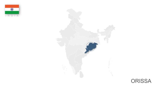Orissa map video 1, Highlighted on India Map Video, with Borders, Geography & Education&rdquo; India map video, Indian territory video.