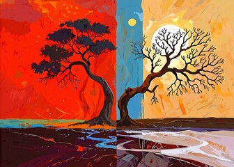 landscape with tree and birds