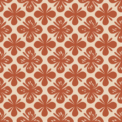 Vector seamless pattern in paper cut style. Abstract floral botanical background with stylized flowers, petals, cutouts. Old-fashioned red and beige texture. Repeating design for textile, decor, cover