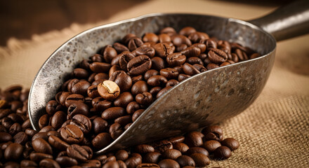 Scoop of Coffee Beans Close-Up