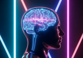 Neon Glowing Brain Illustration